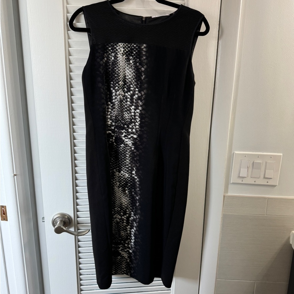 Black Tahari printed work dress size 8